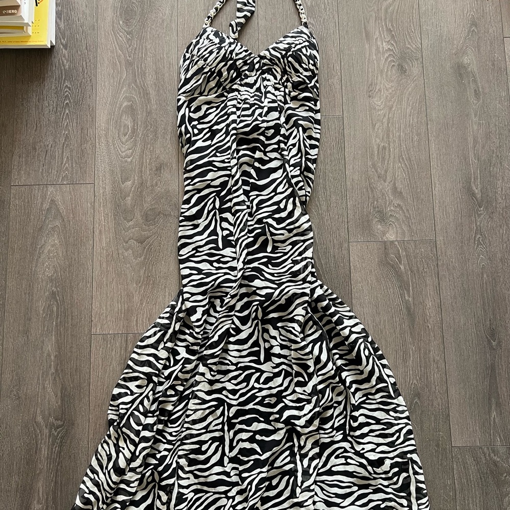 INC International Concepts Black and White Halter Maxi Dress